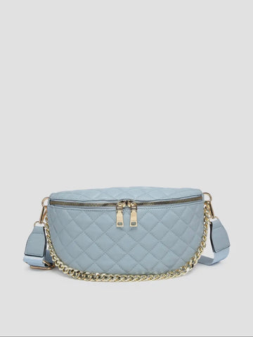 Sylvie Quilted Belt Bag: Blue Grey