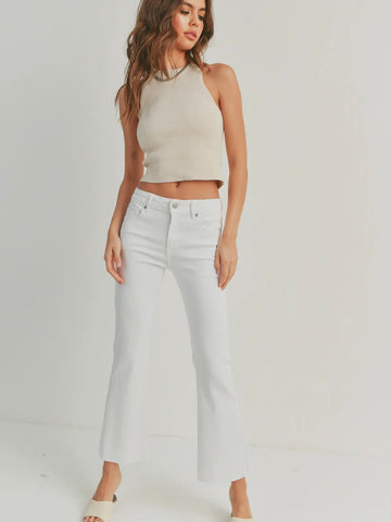 Prompt Cropped Flare Denim: White