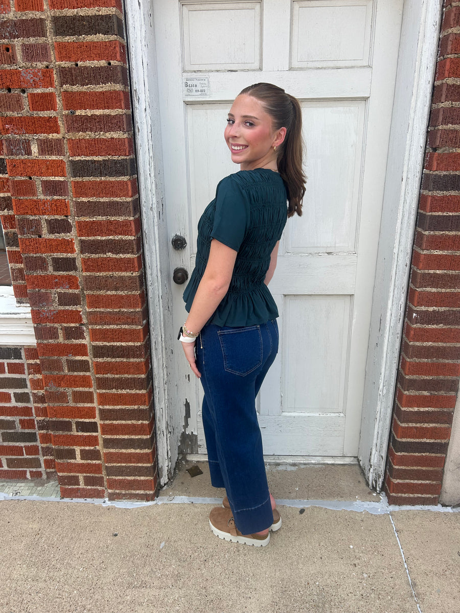 Signature Style Smocked Top: Hunter Green – Haute as Ice