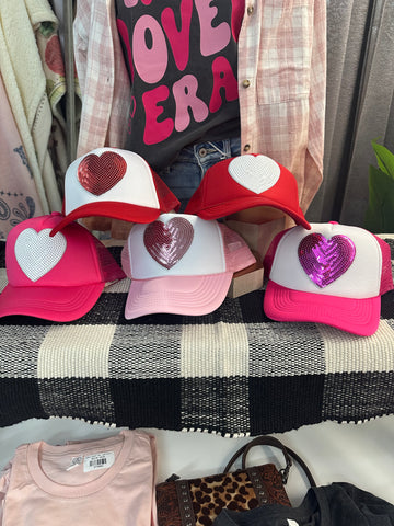 Heart Sequin Trucker Hats: Multi