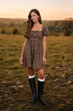 Rustic Rose Mini Dress: Mocha