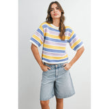 Sweet Stripes Knit Top : Ivory/Pink