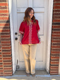 Desert Rose Embroidered Top: Red
