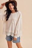 Lace And Leisure Pullover Top: Cream