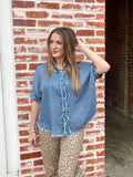 Fringe Benefits Chambray Top: Denim