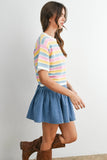 Sweet Stripes Knit Top : Ivory/Pink