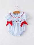Star Embroidered Girls’ Smocked Romper: Blue