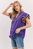 Victory Ruffles Top: Purple/ Yellow