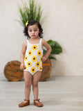 Summer Sunflower Crochet Romper: Ivory Mix