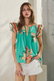 Floral Hues Blouse PLUS: Turquoise Multi