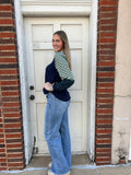 Flutter Floral Striped Pullover: Navy/Green