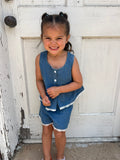 Dawn Daisies Peplum Set: Denim Blue