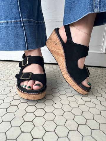 My 2 Cents Wedges: Black Faux Suede