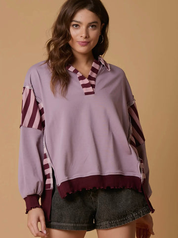 Just Stopping By Striped Top: Lilac Mix