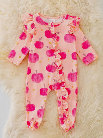 Pink Pumpkin Ruffle Romper