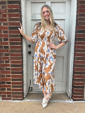 Autumn Arrangement Midi Dress: Taupe Multi