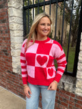 Checkmate Sweater Top: Pink/Red