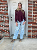 Rustic Flounce Babydoll Top: Wine