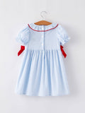 Star Embroidered Girls’ Smocked Dress: Blue