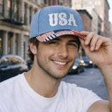USA Patchwork Trucker Hat: Denim