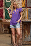 Victory Ruffles Top: Purple/ Yellow