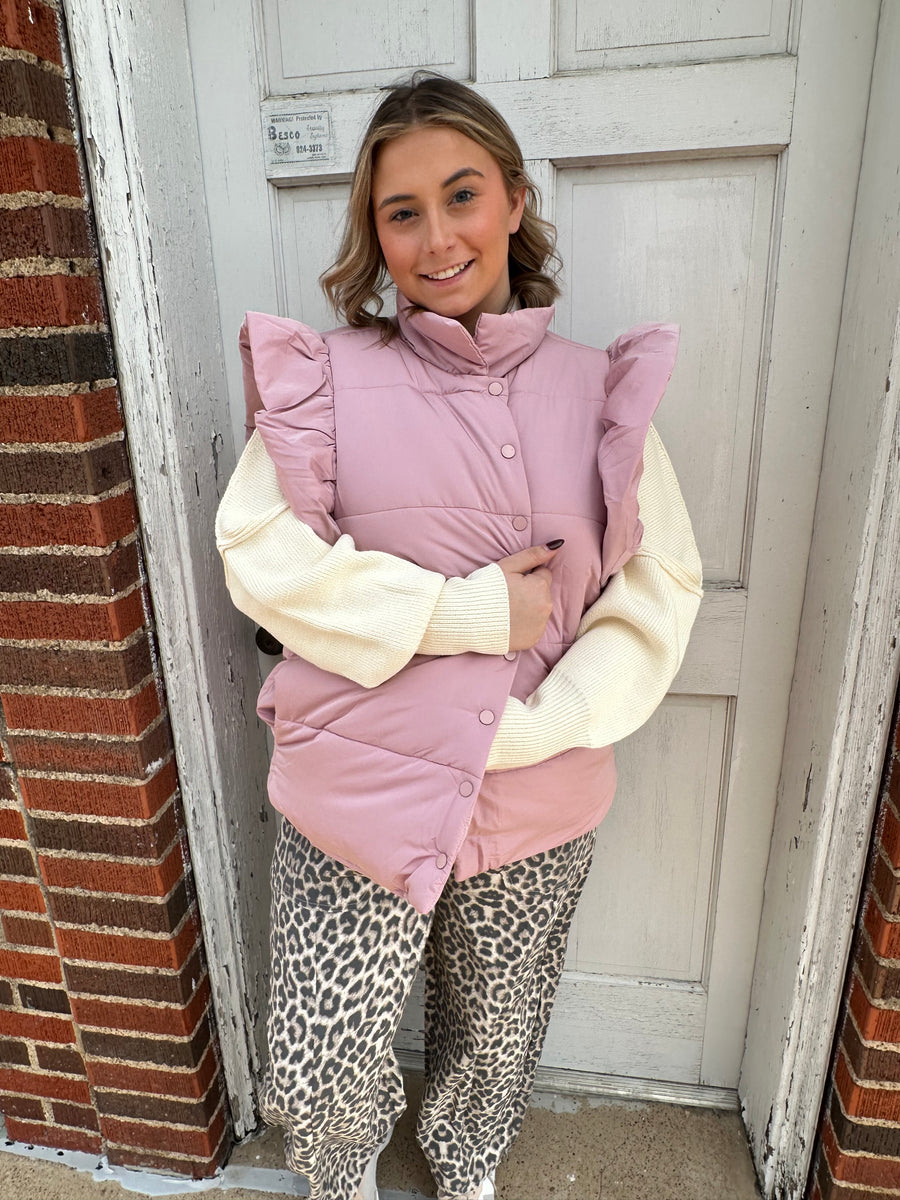 Rosé Ruffle Puffer Vest PLUS: Pink – Haute as Ice