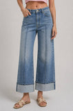 Collins Cuffed Wide Leg Denim: Medium Wash