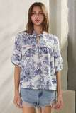 Toi De Paris Printed Top: Blue Multi