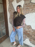 Autumn Patchwork Mesh Top: Brown