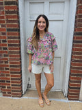 Wildflower Ruffle Top: Olive Multi