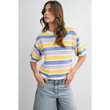 Sweet Stripes Knit Top : Ivory/Pink