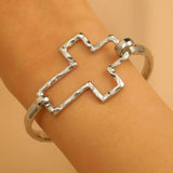 Hammered Cross Bangle: Silver