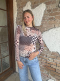 Autumn Patchwork Mesh Top PLUS: Brown