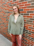 Wherever Button Down Top: Olive