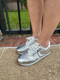 Kickoff Sneakers: Silver Crinkle Metallic