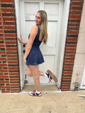 Court Side Cutie Dress: Navy Polka Dot