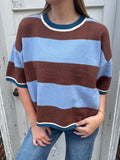 Autumn Skies Sweater Top: Blue/ Brown