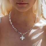 Dainty Hammered Cross Necklace: Silver