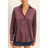 Sassy Satin Shirt: Dark Cherry