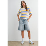 Sweet Stripes Knit Top : Ivory/Pink