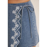 Visual Interest Denim Skort: Lightwash