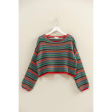 The Jovie Striped Sweater: Charcoal Mix