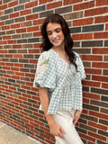 PLUS Gingham Garden Blouse: Sage