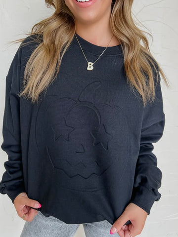 Jack-o-Lantern Embossed Sweatshirt: Black