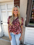 Autumn Blossom Peplum Top: Chocolate