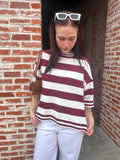 Gameday Striped Top: Maroon/Whitel