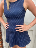 Court Side Cutie Dress: Navy Polka Dot