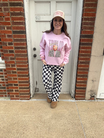 Checkered Trump Sweatshirt: Pink