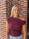 Asymmetrical Adrenaline Sweater Top: Burgundy