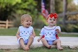 Star Embroidered Girls’ Smocked Romper: Blue